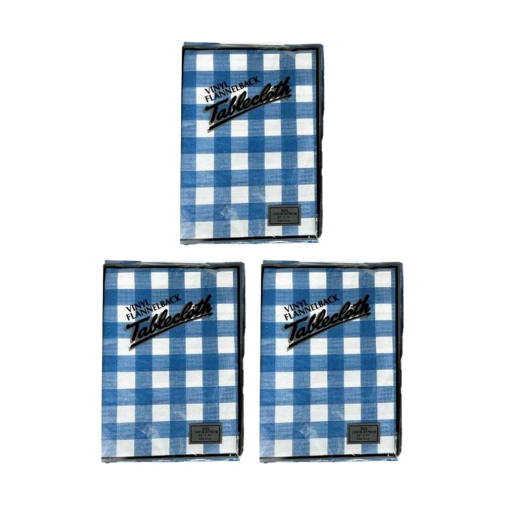 Braz Vinyl Flannelback Checkered Tablecloth 152x228cm Assorted (3 Pack)