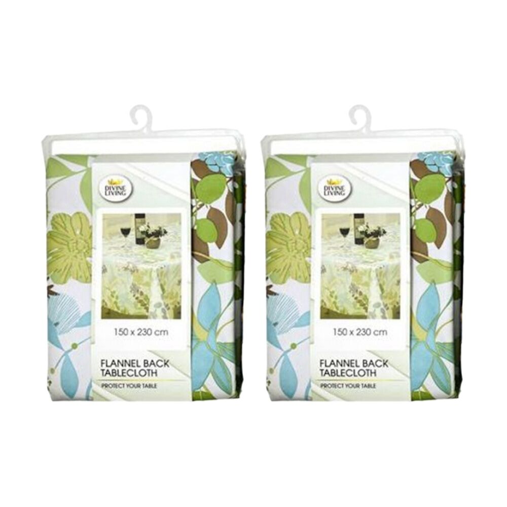 Divine Living Flannel Back Floral Design Tablecloth 150x230cm Assorted (2 Pack)