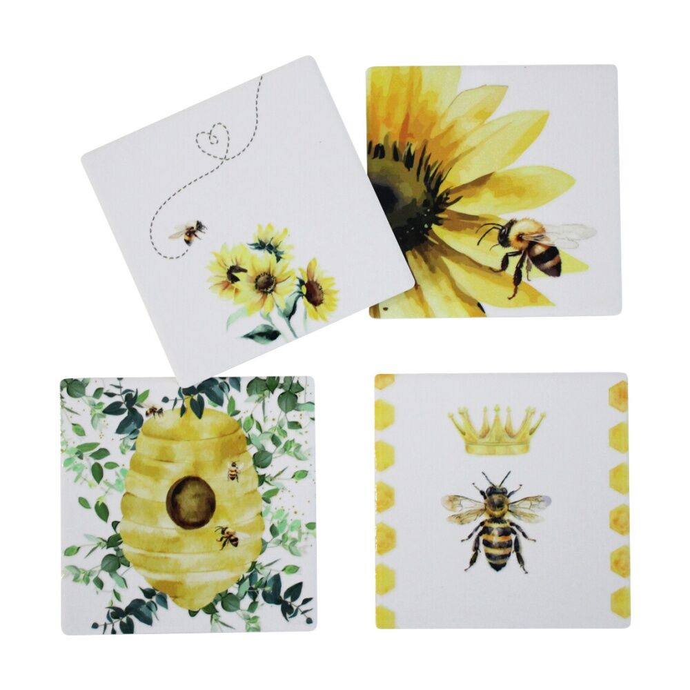 LVD 4pc LVD Decorative Honey Bee Ceramic Square Drink Coasters Home Decor 10x10cm (2 Pack) — image 2