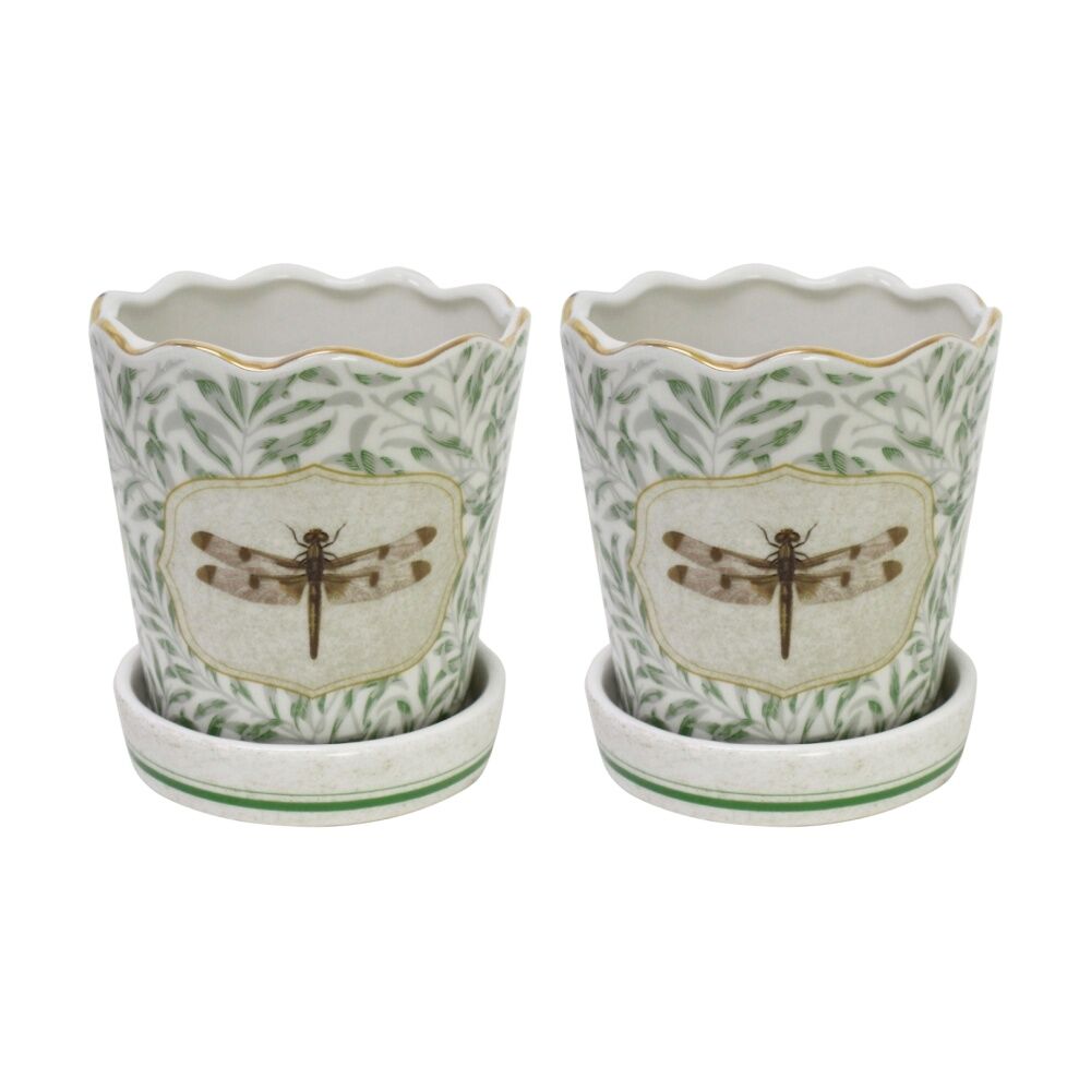 LVD Morris Dragonfly Decorative Ceramic Vase/Planter Decor 13x11.5x11.5cm (2 Pack)