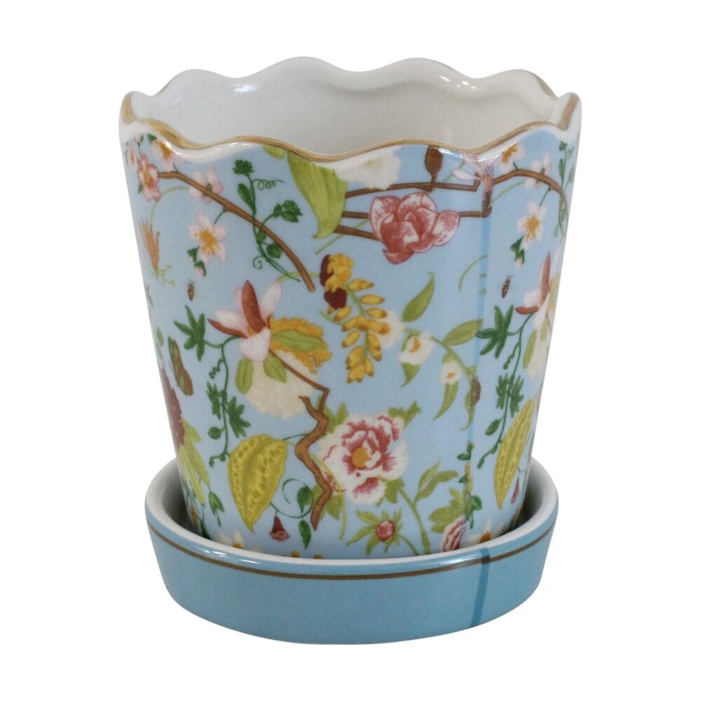 LVD 13x11.5x11.5cm Botanical Blue Decorative Ceramic Vase/Planter Home Decor