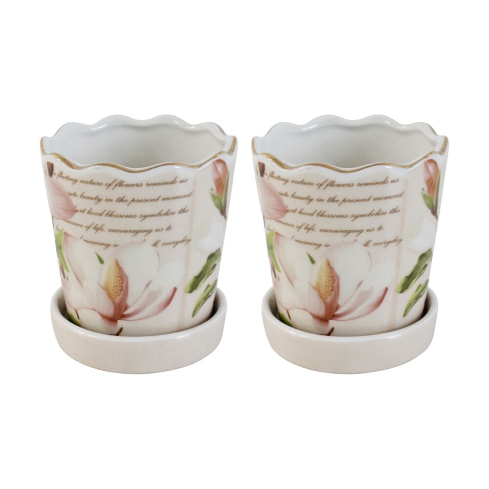 LVD Magnolia Decorative Ceramic Vase/Planter Home Decor 13x11.5x11.5cm (2 Pack)