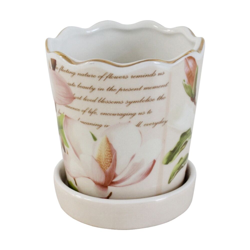 LVD 13x11.5x11.5cm Magnolia Decorative Ceramic Vase/Planter Home Decor
