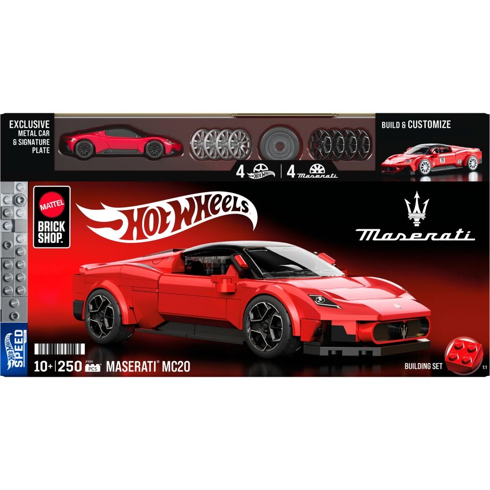 Hot Wheels Speed Maserati MC20 Car Build & Customise Set Red 10y+ (250 Pieces)