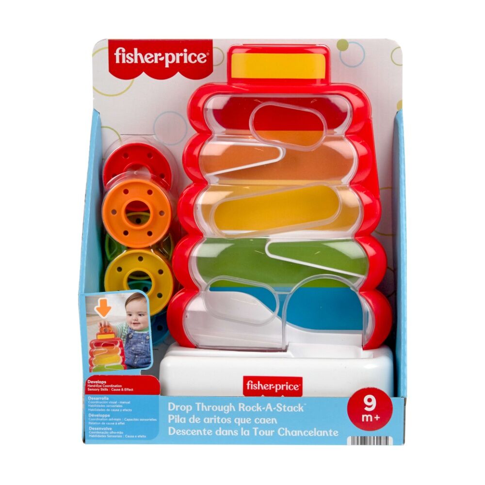 Fisher Price Drop Thru Rock-A-Stack Wobbly Baby Activity Toy w/ 5 Rings 9m+ (6 Pieces)