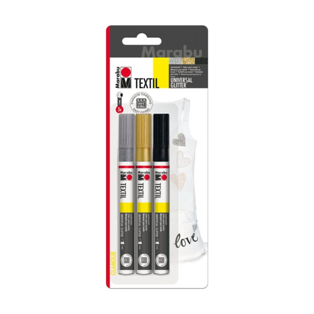 Marabu Textil Painter Multicolour Craft Fabric Pen Markers 3mm Glitter (3 Pieces)