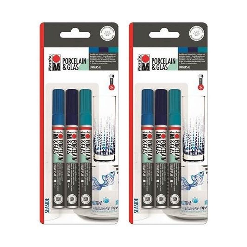 Marabu 3pc Marabu Art/Craft Porcelain & Glass Painter Marker Set Seaside (2 Pack)