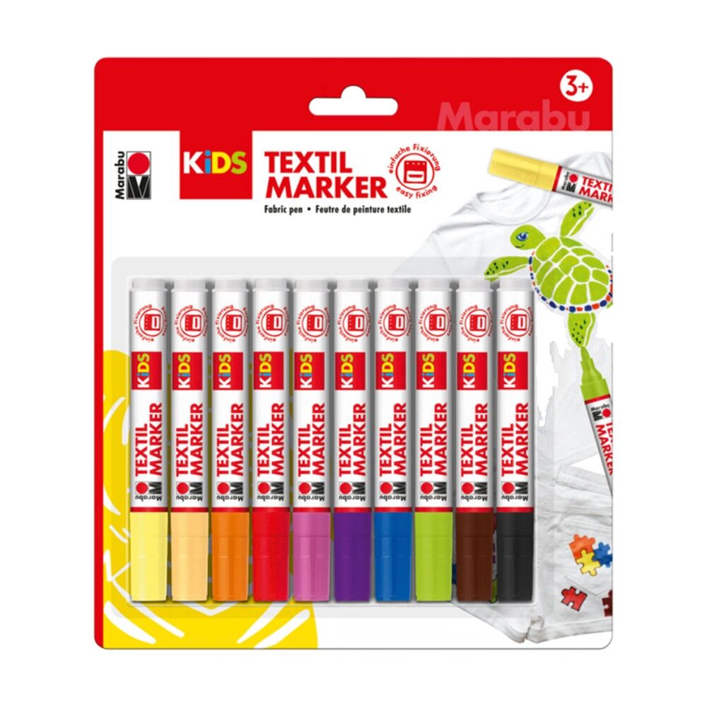 Marabu Kids Art & Craft Textil Fabric Markers/Pens 3y+ Multicolour (10 Pieces)