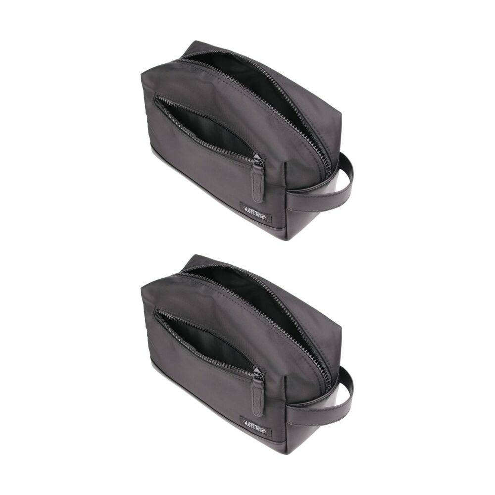 Men's Republic Nylon Toiletry Bag Compact Durable Travel Pouch Black 25x10x14cm (2 Pack)