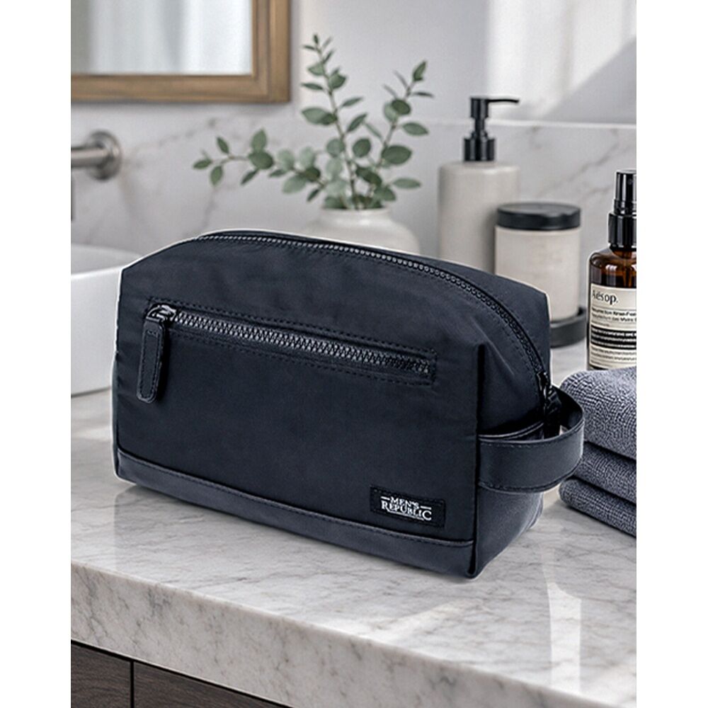 Men's Republic Nylon Toiletry Bag Compact Durable Travel Pouch Black 25x10x14cm (2 Pack) — image 8