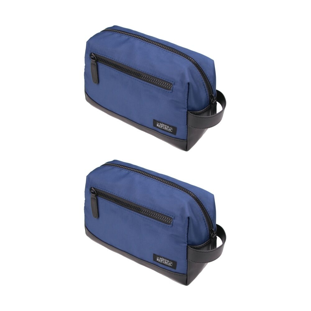 Men's Republic Nylon Toiletry Bag Compact Durable Travel Pouch Blue 25x10x14cm (2 Pack)