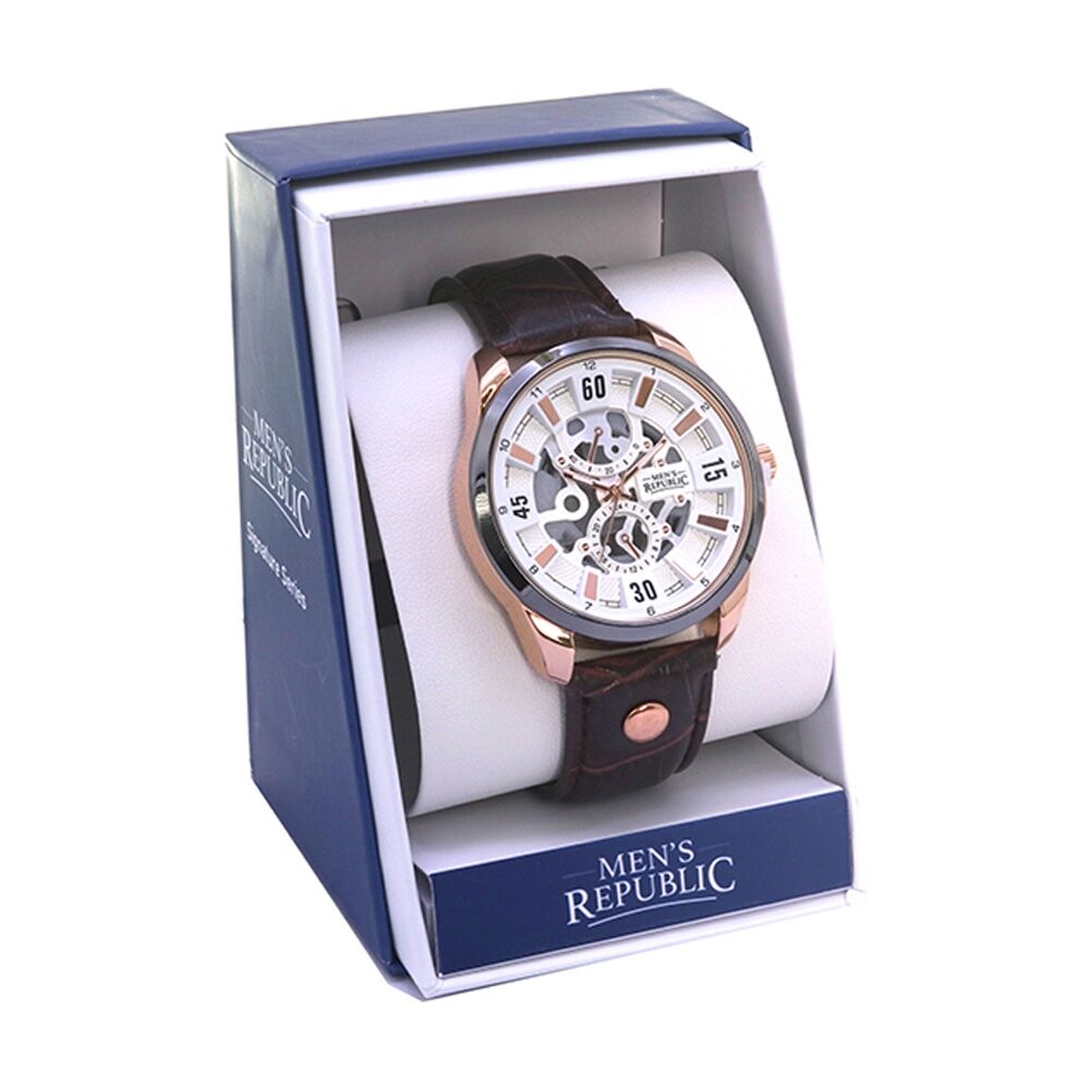 Men's Republic Watch Limited Series Leather Alloy Gun Metal Gold Brown 4.4cm Men's Republic — image 2