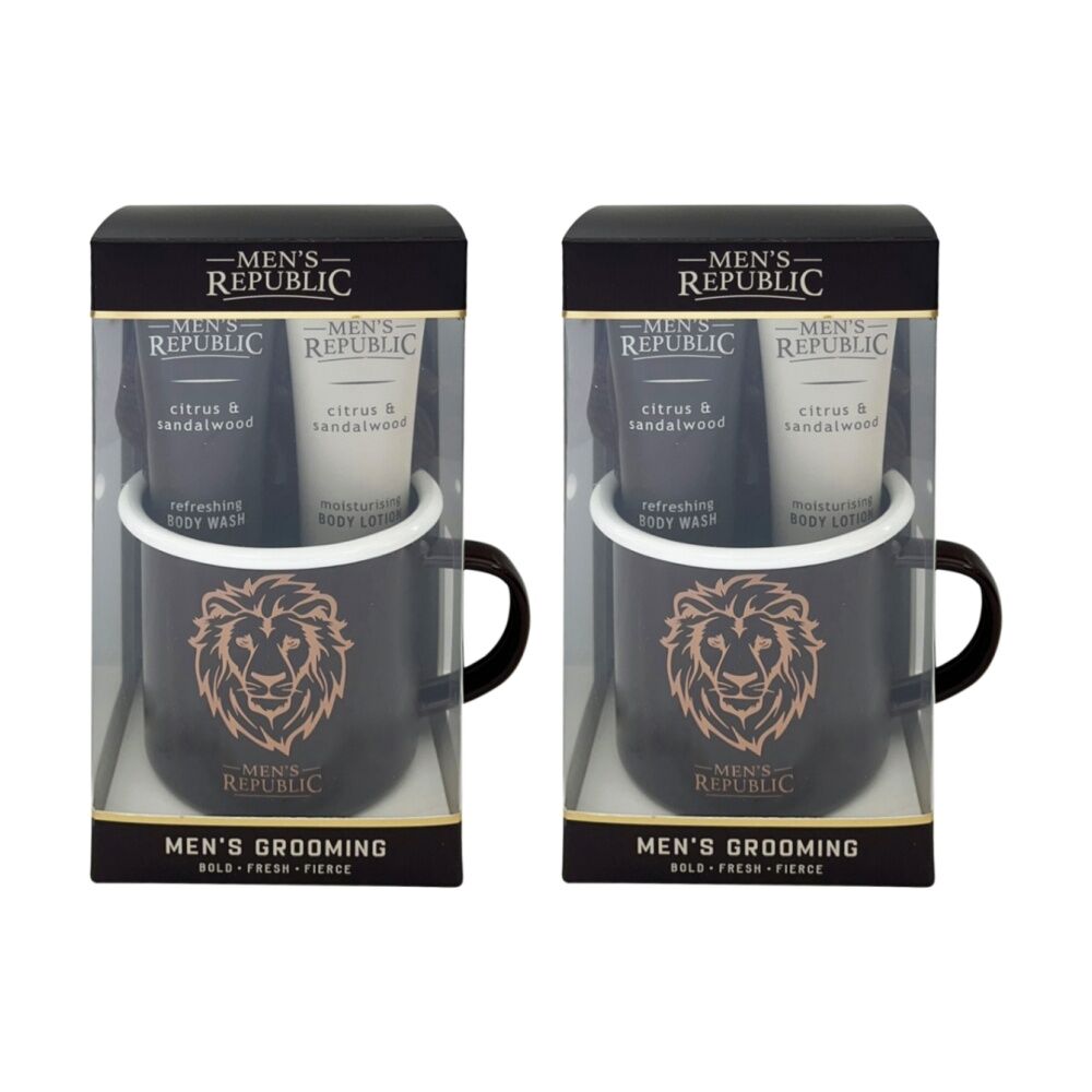 Men's Republic 4pc Men's Republic Grooming Set With Mug Body Wash Lotion Shower Loofah (2 Pack)