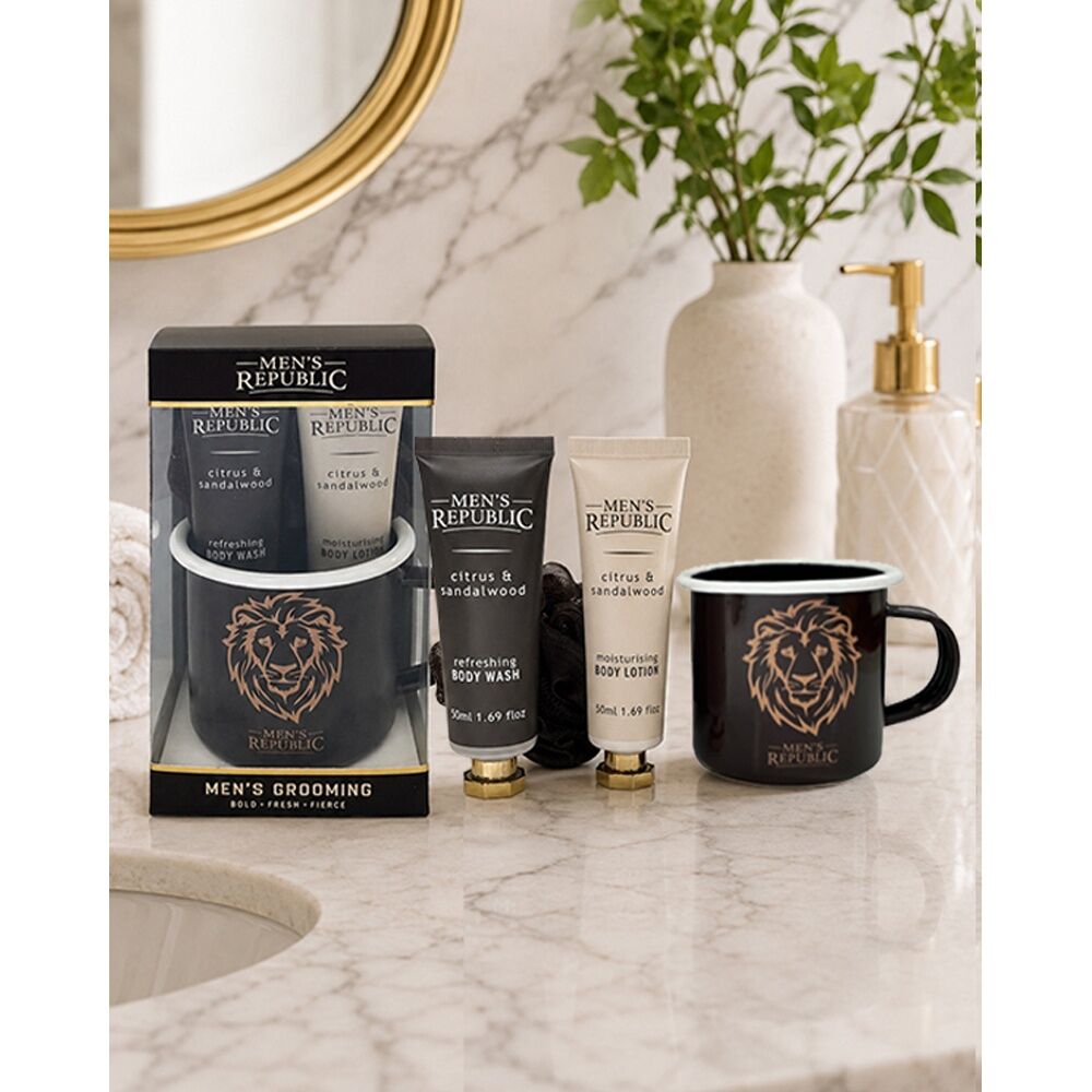 Men's Republic 4pc Men's Republic Grooming Set With Mug Body Wash Lotion Shower Loofah (2 Pack) — image 4