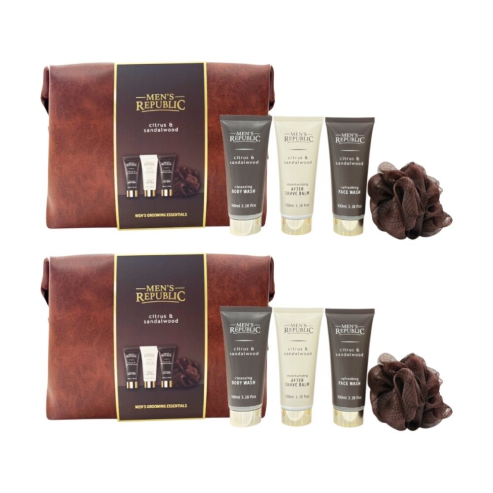 Men's Republic 5pc Men's Republic Grooming Kit Faux Leather Toiletry Bag Body Face Wash (2 Pack)