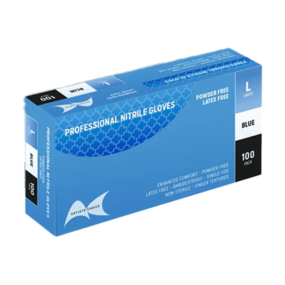 Artists Choice Nitrile Gloves Powder Latex Textured Blue Large (100 Pieces)