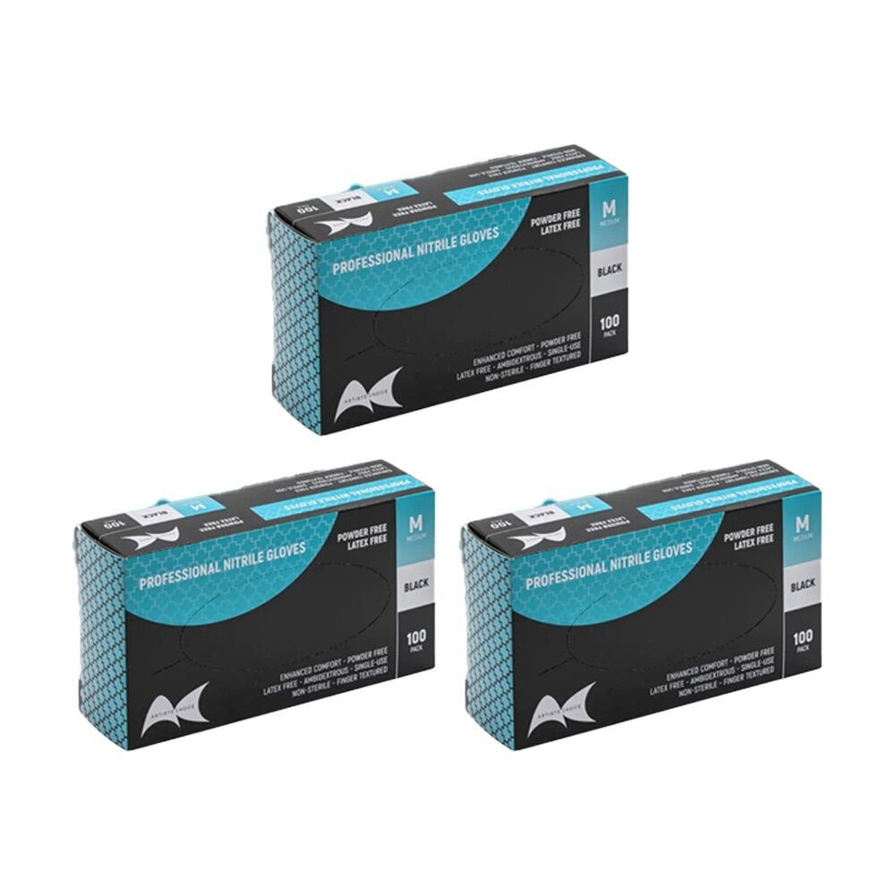 Artists Choice 100pc Artist Choice Nitrile Gloves Powder Latex Excluded Black Medium (3 Pack)
