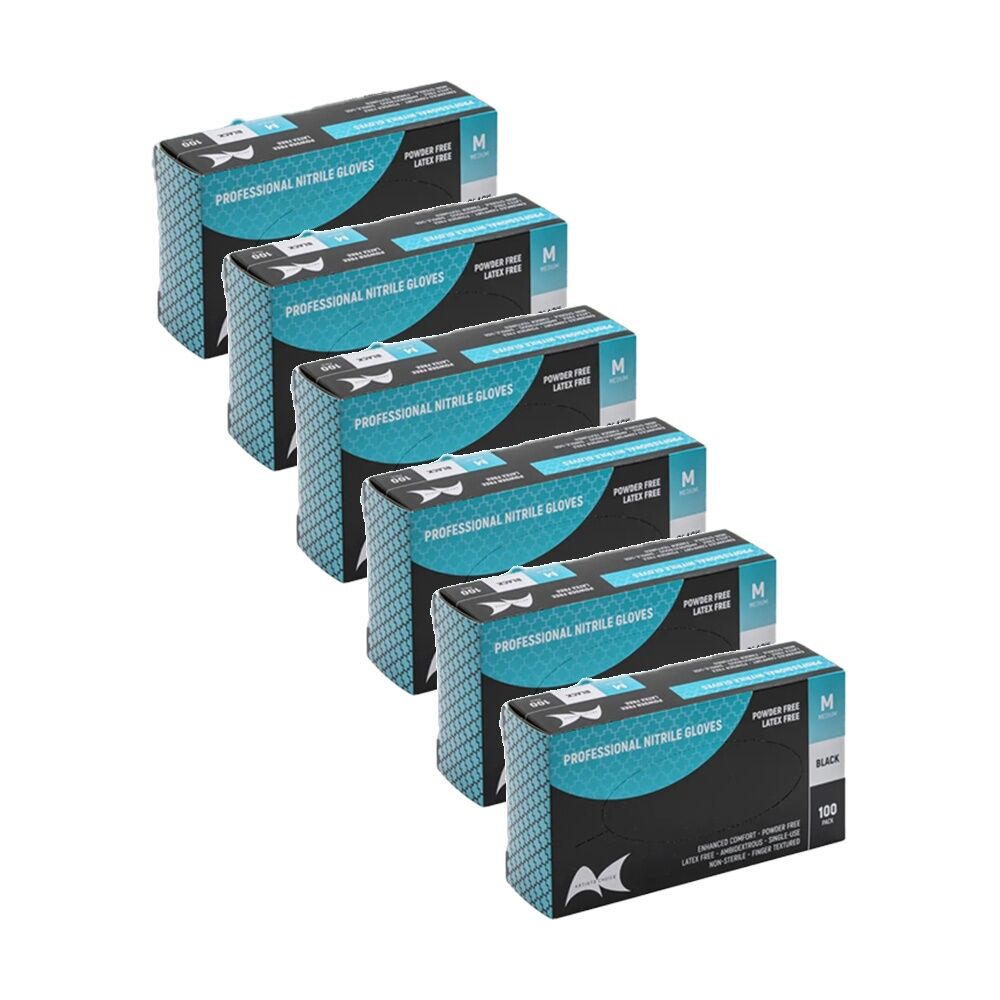 Artists Choice 100pc Artist Choice Nitrile Gloves Powder Latex Excluded Black Medium (6 Pack)