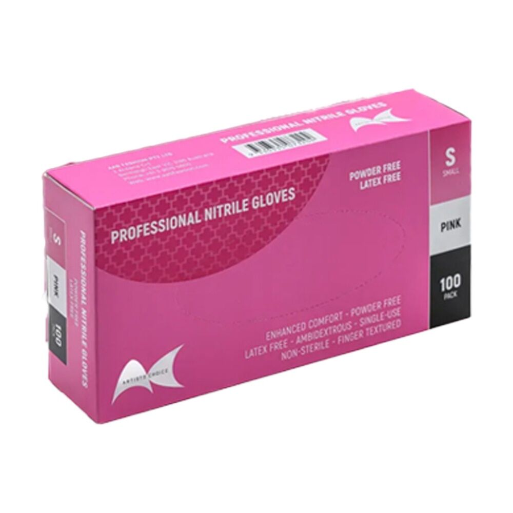 Artists Choice Nitrile Gloves Powder Free Latex Textured Pink Small (100 Pieces)