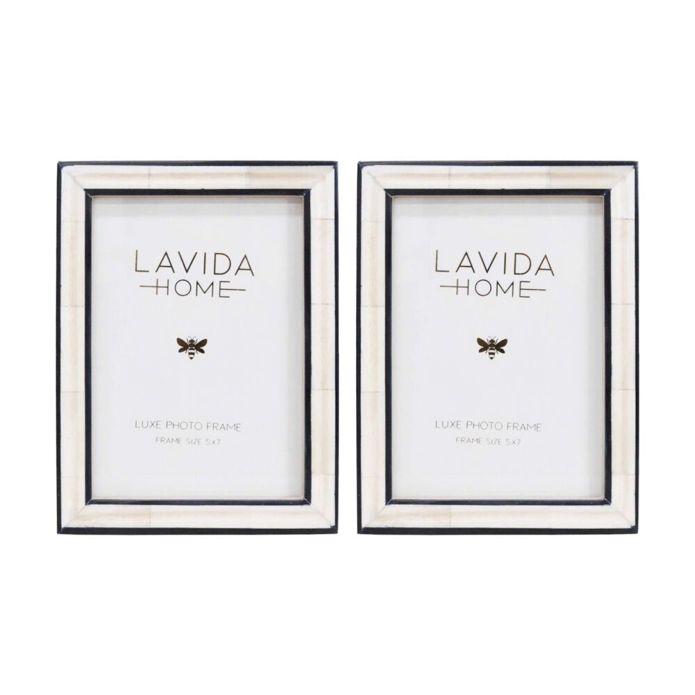 LVD 5x7 In Marina Bone/Resin Picture Frame Ivory/Black 20.32x15.24x1.91cm (2 Pack)