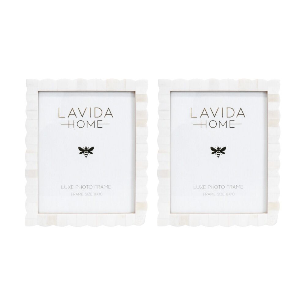 LVD 8x10in Scallop Contemporary Bone Picture/Photo Frame Decor Iridescent (2 Pack)