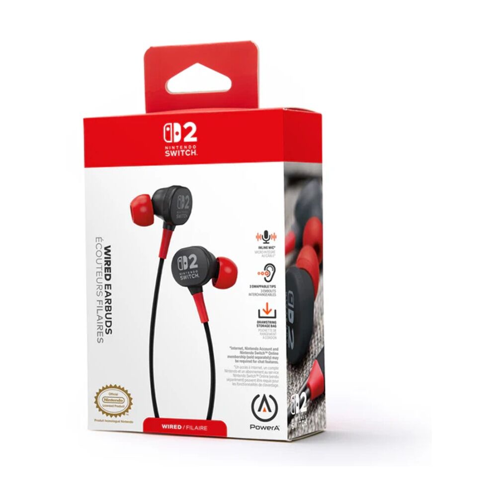 Powera 3.5mm Jack Nintendo Switch 2 Wired Earbuds w/ Mic Drawstring Bag