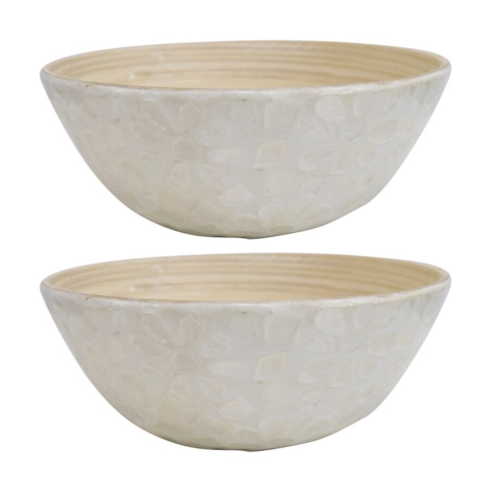 LVD Low Round Bamboo Capiz Shell Bowl Decorative/Salad 20x20x8cm (2 Pack)