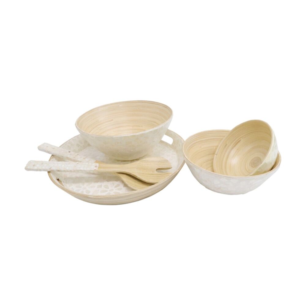 LVD 20x20x8cm Low Round Bamboo Capiz Shell Bowl Decorative/Salad — image 2