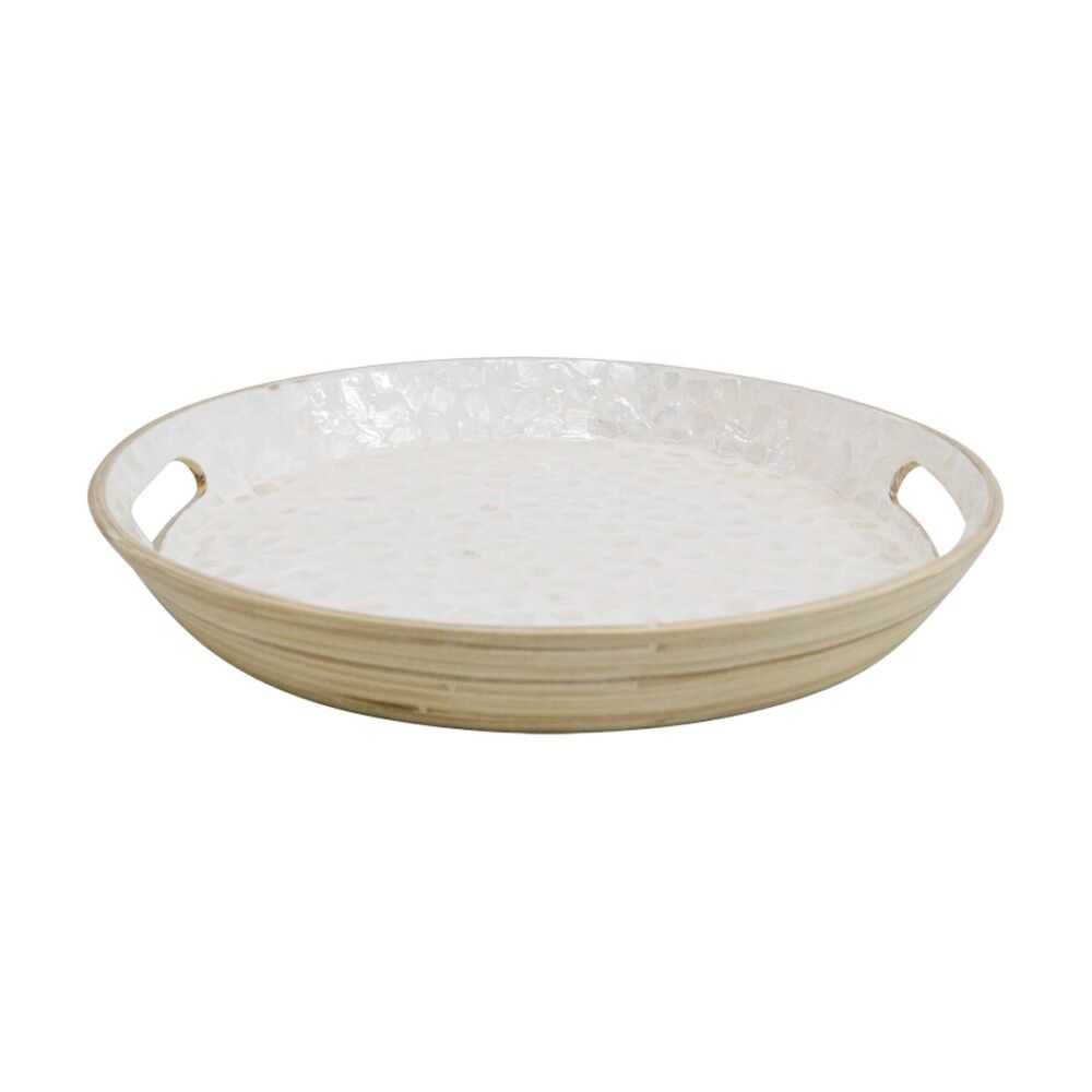 LVD 35x35x5cm Bamboo/Capiz Shell Serving Tray Home Kitchen Decor