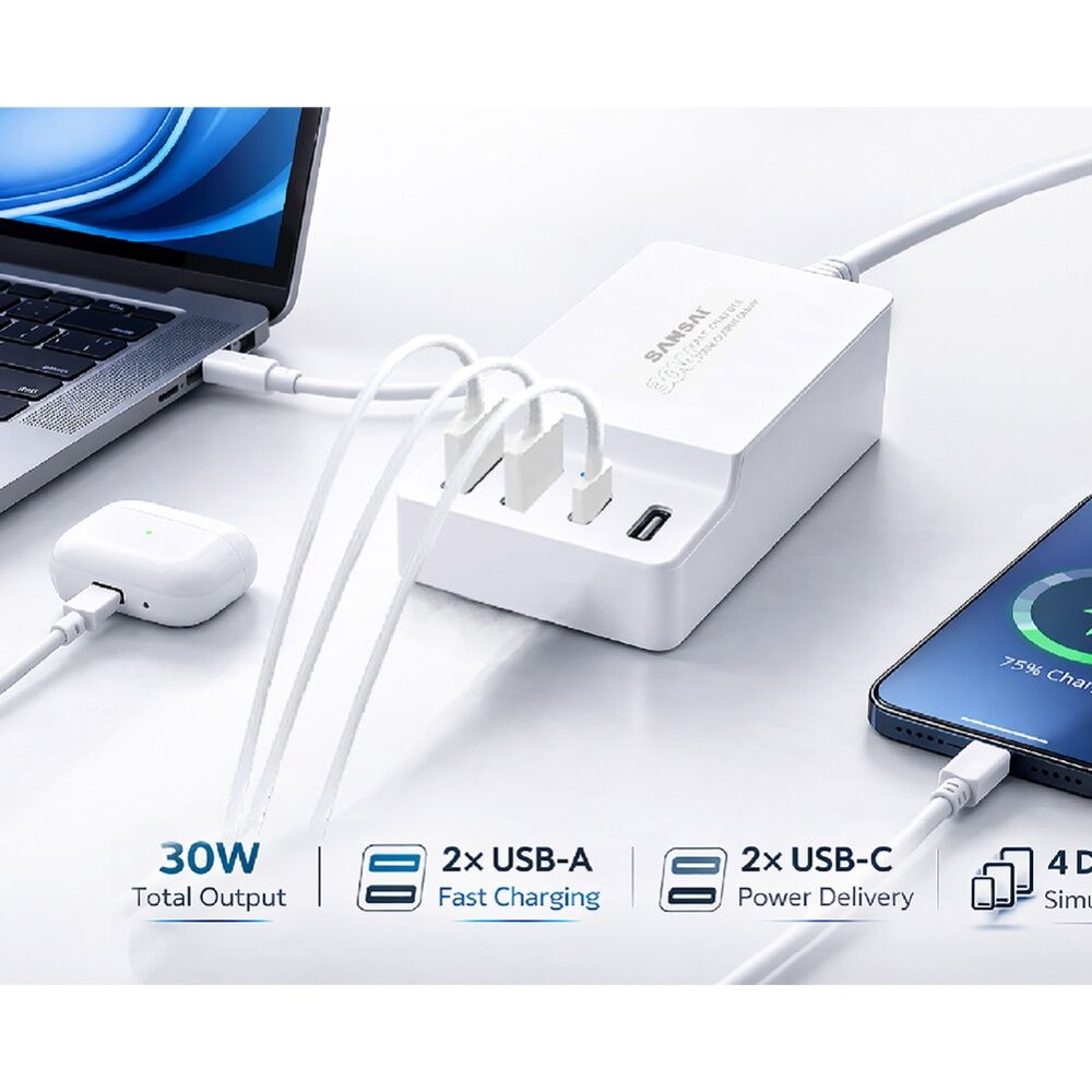 Sansai 4 Port USB a And C Charging Station 30W Total Output 1.5m Top Insert — image 3