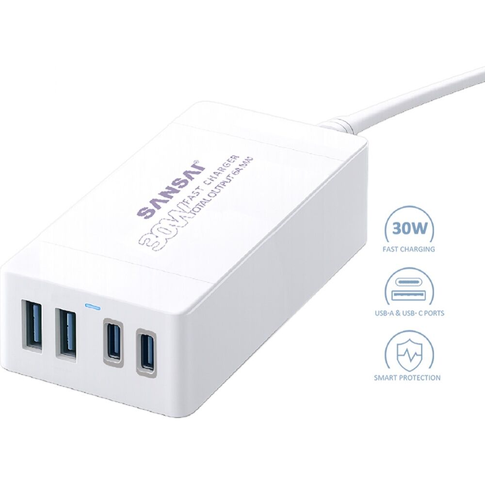 Sansai 4 Port USB a And C Charging Station 30W Total Output 1.5m Side Insert — image 2