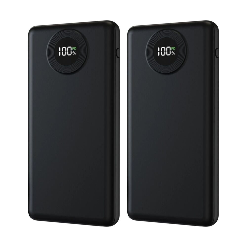 Laser 10000mAh Power Bank Charger With LED Battery Level Display Blk (2 Pack)