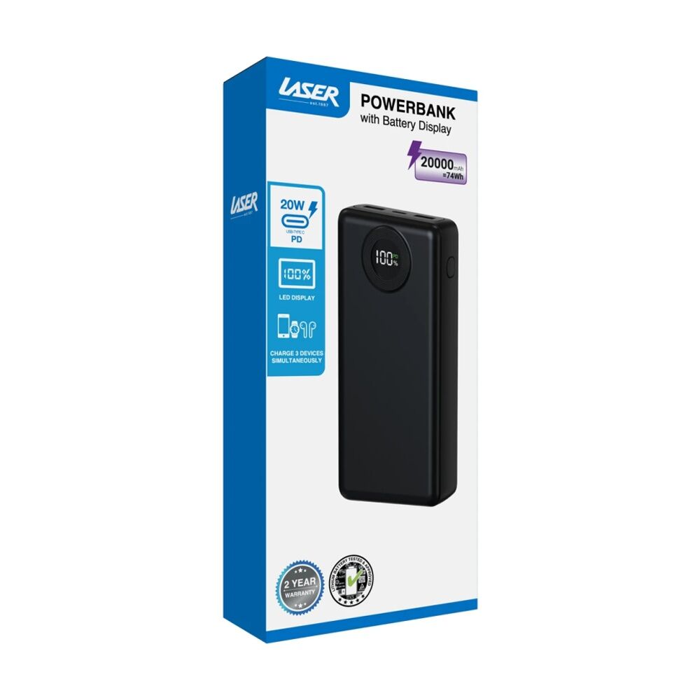 Laser Blk 20000mAh Power Bank Charger With LED Battery Level Display — image 9