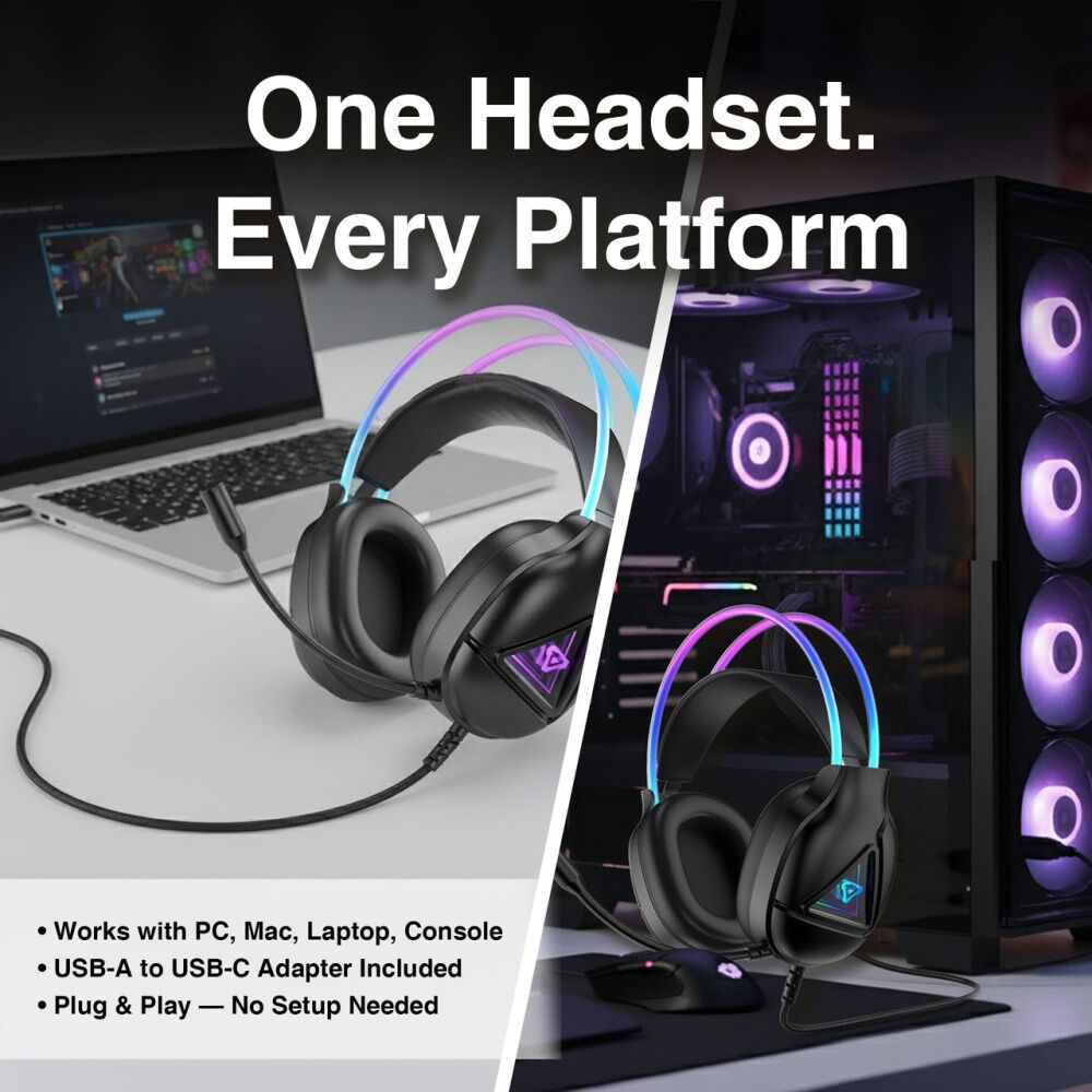 Laser Black RGB Infinity USB-C Compatible Wired Gaming Over-Ear Headphones — image 2