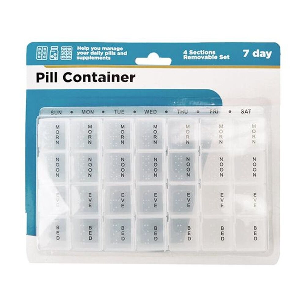 Braz Clear 7 Day & 4 Section Organiser Pill Box Set w/ Labelled Compartments
