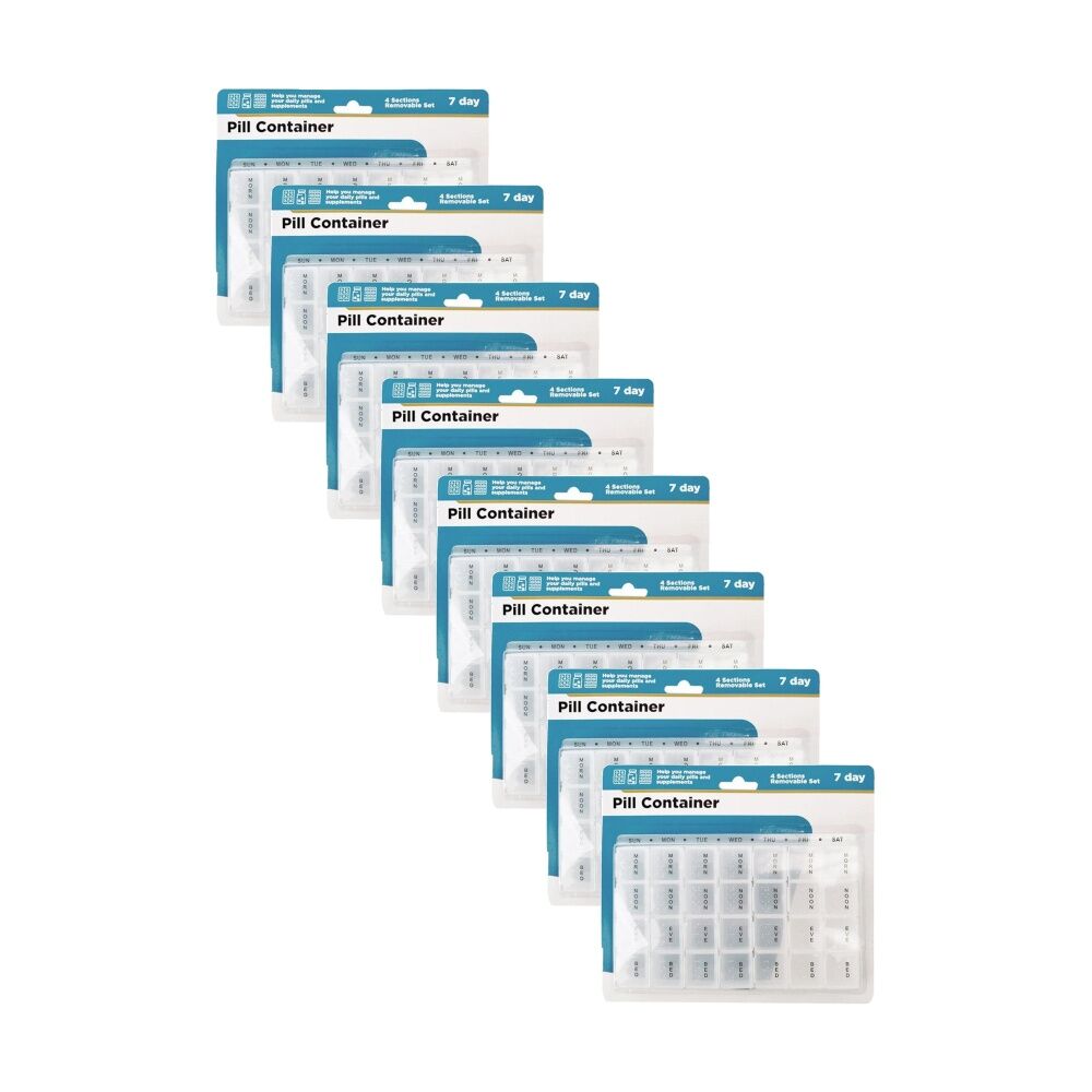 Braz 7 Day & 4 Section Organiser Pill Box Set w/ Labelled Compartments Clear (8 Pack)