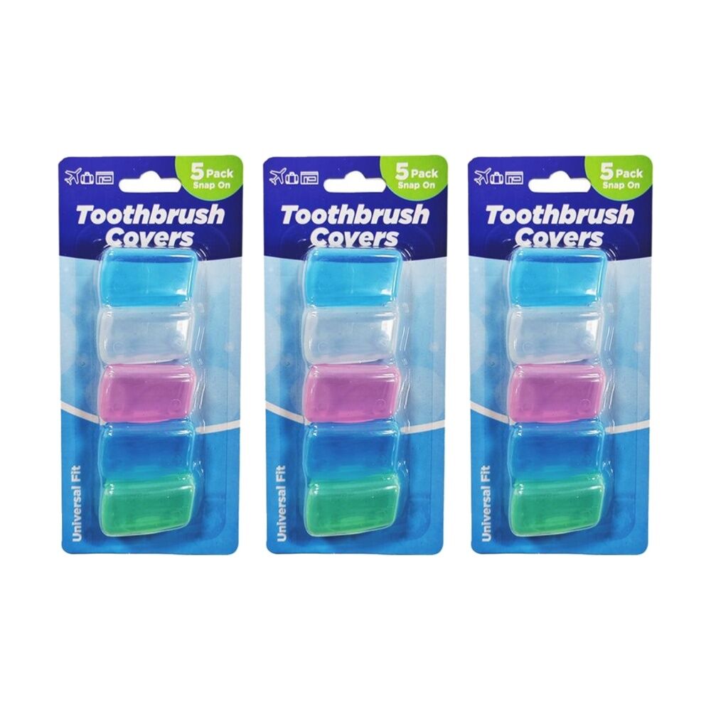 Braz 5pc Braz Plastic Snap-On Universal Fit Toothbrush Covers Set Multi Colour (3 Pack)