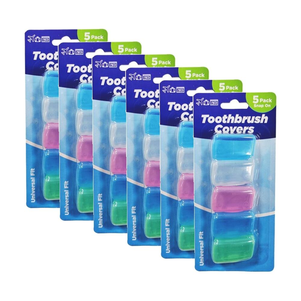 Braz 5pc Braz Plastic Snap-On Universal Fit Toothbrush Covers Set Multi Colour (6 Pack)