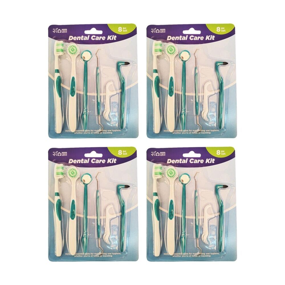 Braz 8pc Braz Dental Care Kit w/ Toothbrushes Mirror & Pick Oral Hygiene (4 Pack)