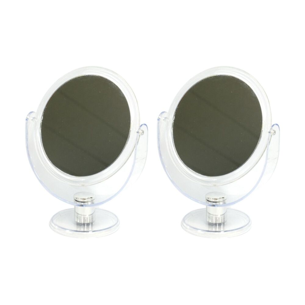 Braz Dual Sided Small Tabletop Makeup Mirror w/ Adjustable Stand (2 Pack)