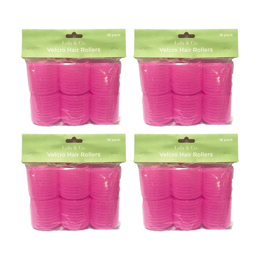 Lola & CO 18pc Lola & Co Hook & Loop Easy Attachment Hair Rollers Curlers Set Pink (4 Pack)