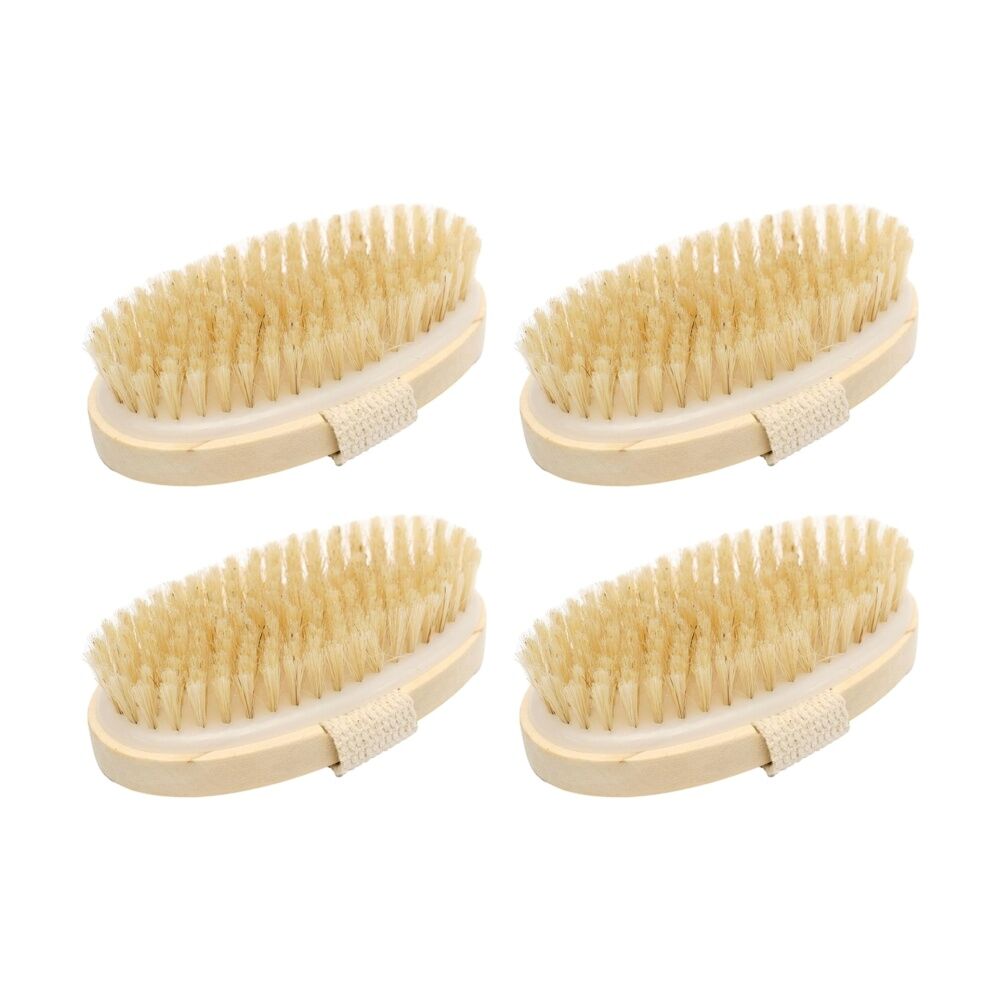 Lola & CO Exfoliating Body Care Bath Brush w/ Wooden Base Strap Natural (4 Pack)