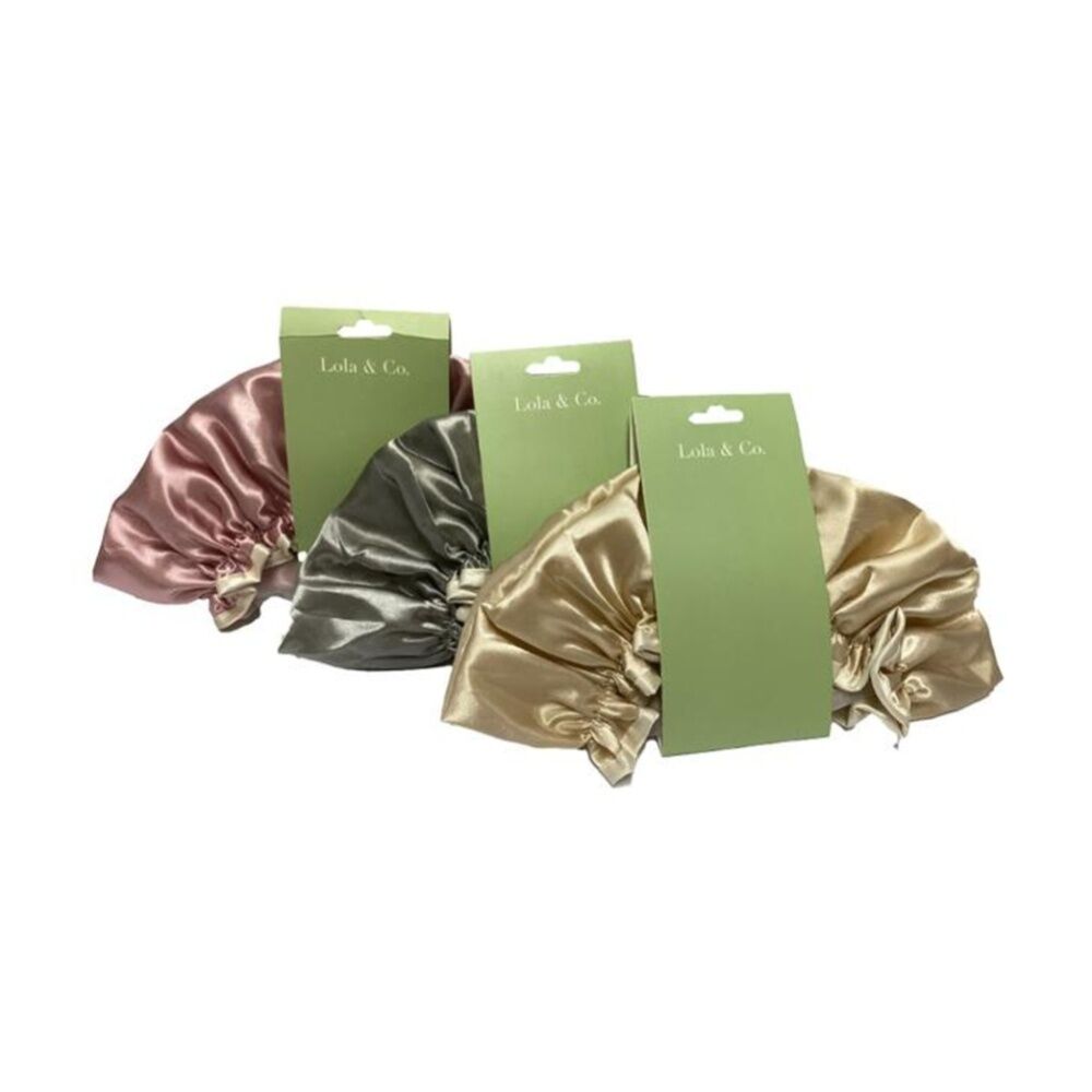Lola & CO Assorted Hair Protection Satin Shower Cap w/ Elastic Band — image 2