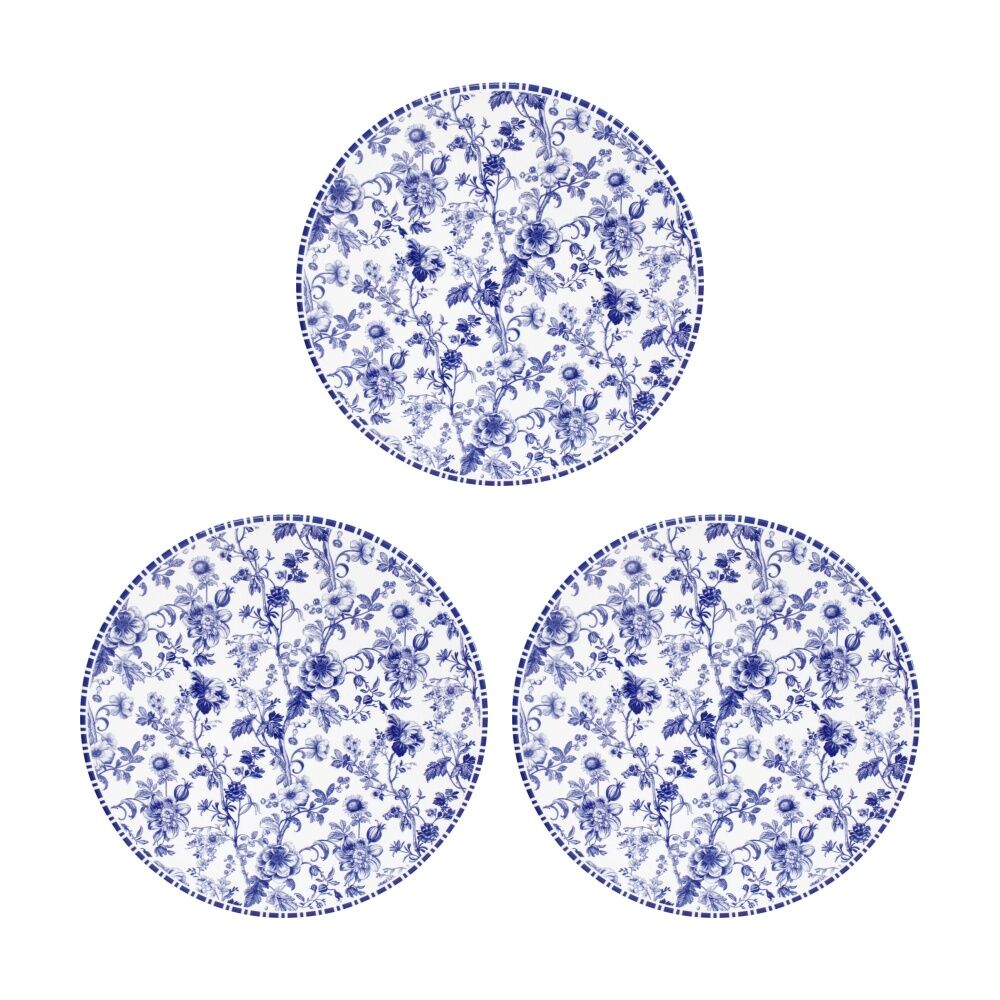 LVD French Country Ceramic/Cork Kitchen Trivet/Placemat 25x25cm White/Blue (3 Pack)