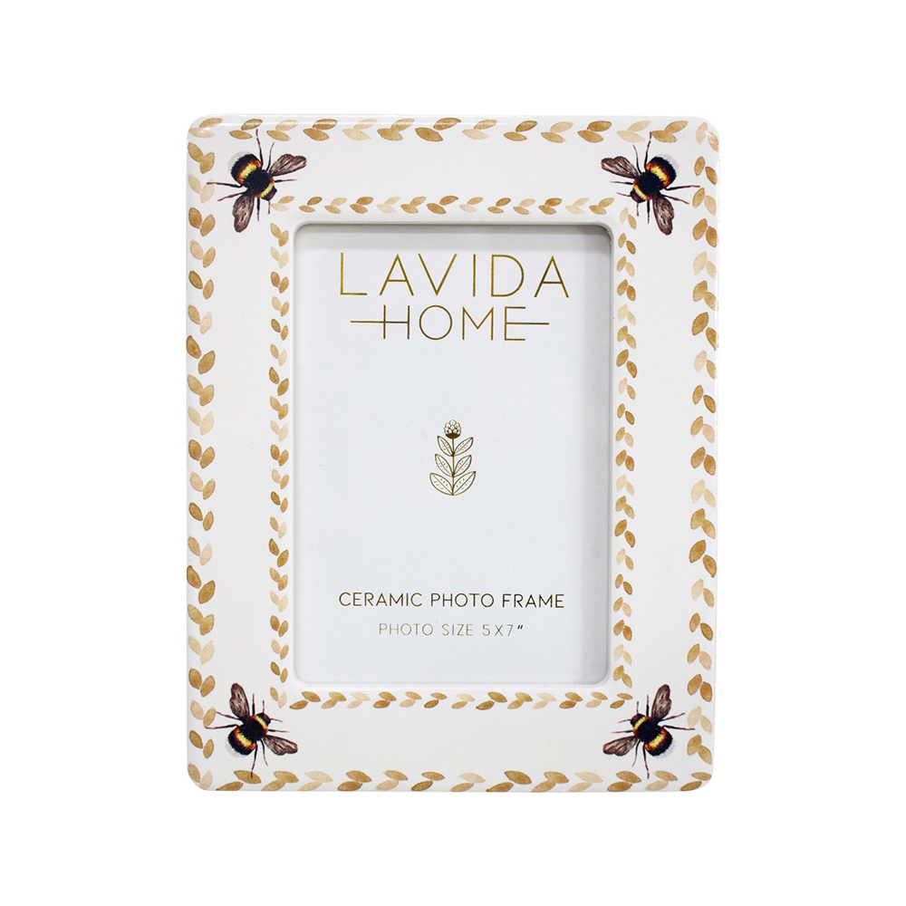 LVD 23x18x1cm 5x7 Inch Bee Ceramic Table/Wall Decor Picture/Photo Frame