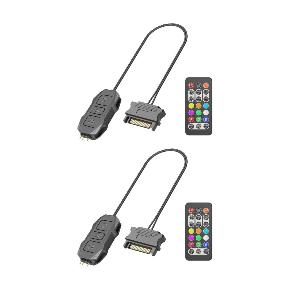 Cruxtec SK1 ARGB Controller SATA 15-Pin Male to 5V 3-Pin w/ Remote (2 Pack)