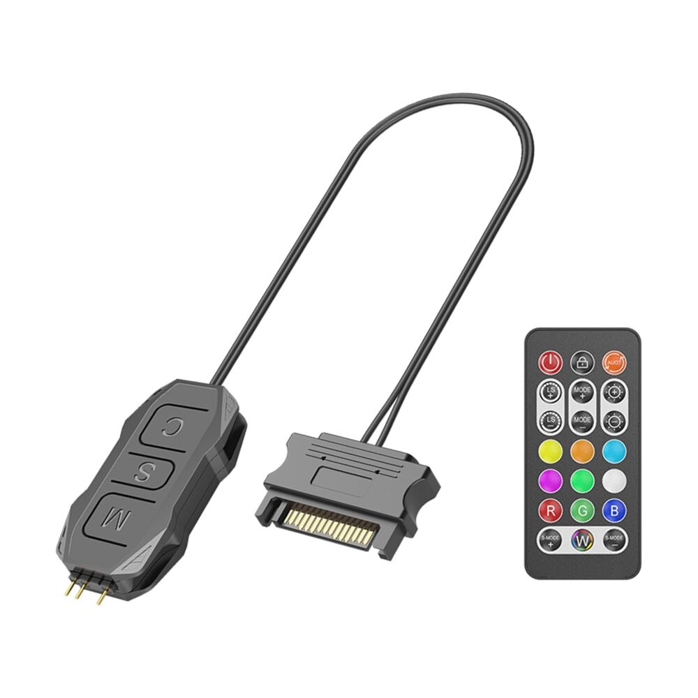 Cruxtec ARGB PCL-SK02-BK SK1 Controller SATA 15-Pin Male to 5V 3-Pin w/ Remote