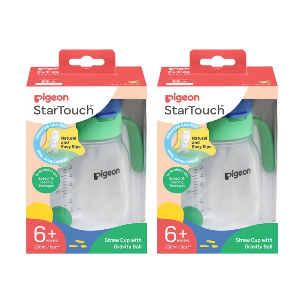 Pigeon StarTouch Straw Cup With Gravity Ball 6M+ 250ml Mint To Be (2 Pack)