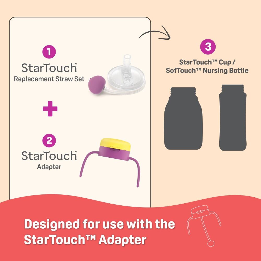 Pigeon 2pc Pigeon StarTouch Replacement Straw Set Spill Proof 6M+ Bubblegum Pop (4 Pack) — image 4