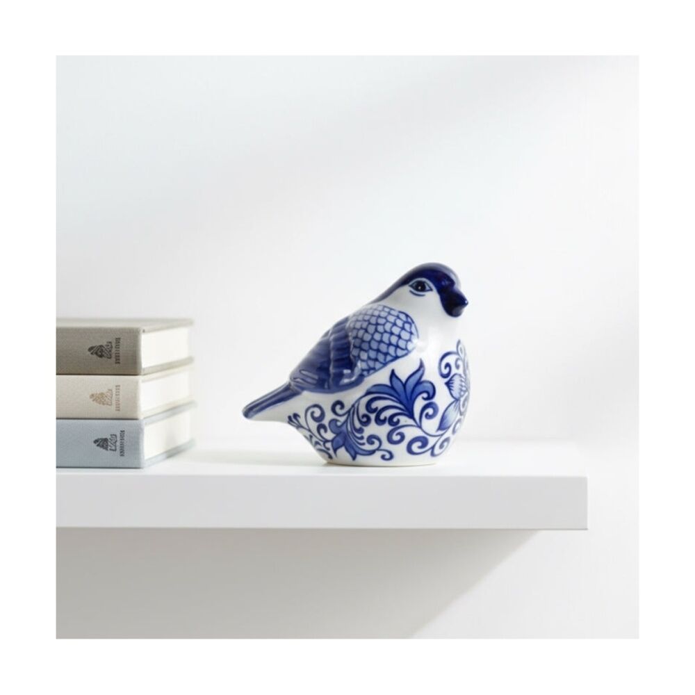 Bronrob 14cm Ceramic Blue/White Floral Print Garden Songbird Farmhouse Decor — image 2